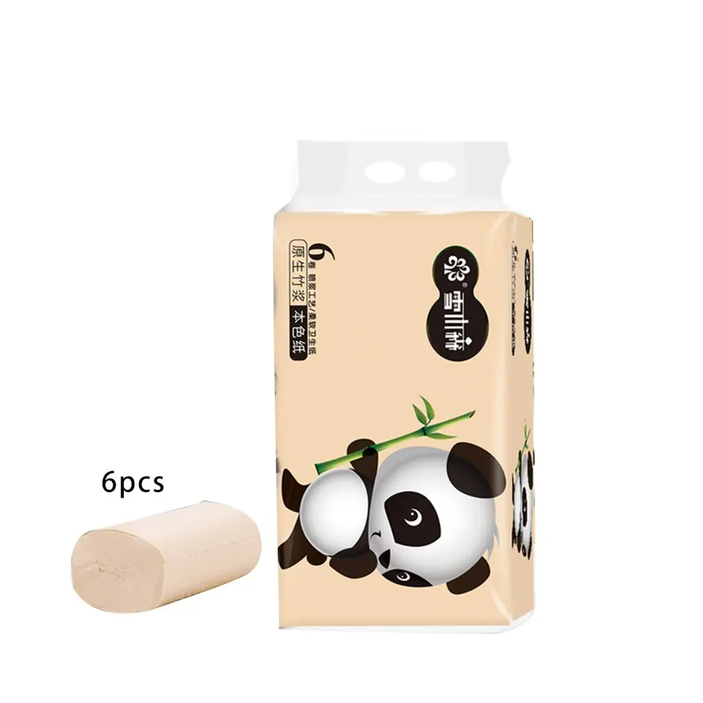 

Natural bamboo pulp roll paper 6pcs / bag Household natural bamboo pulp roll paper can be wet water without paper scraps