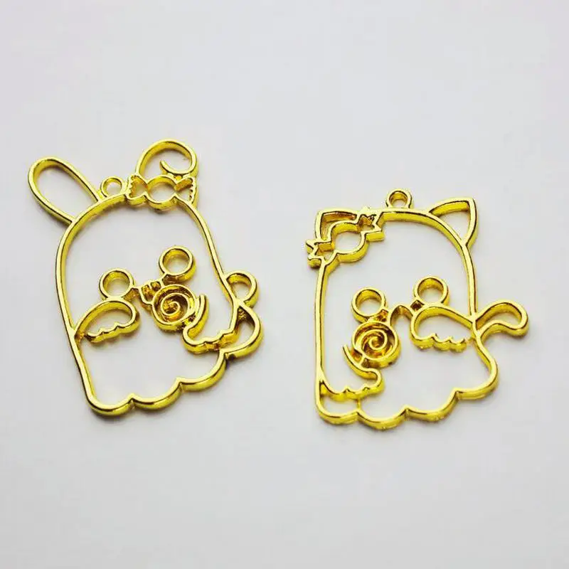 

5pc Cute Cat Rabbit Hollow Metal Frame Jewelry Findings Pendant Accessory DIY Charms Handmade Open Bezels Gift UV Resin Craft