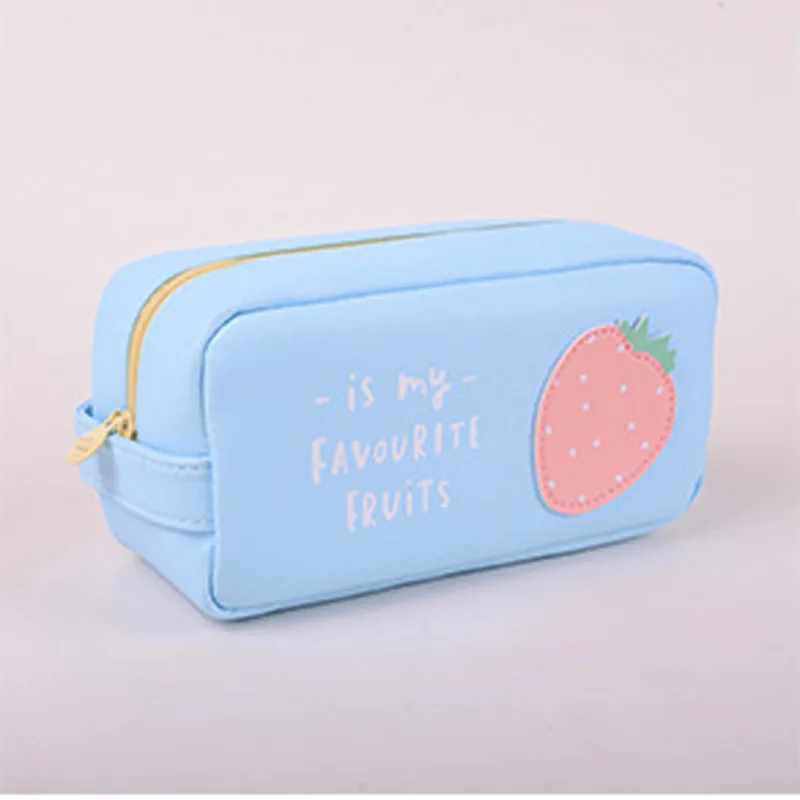Pensils School Pencil Case Fruit PU Large Capacity Stationery Pencil Bag Luggage Bag Organizer Boy Girl Pencil School Supplies - Color: Blue