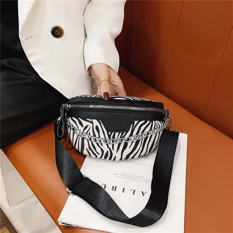 Fashion Animal Printst Fanny Pack for Women Metal Chain Crossbody Bag Soft PU Waist Bag Female Designer Luxury Chest Bag Purses photo