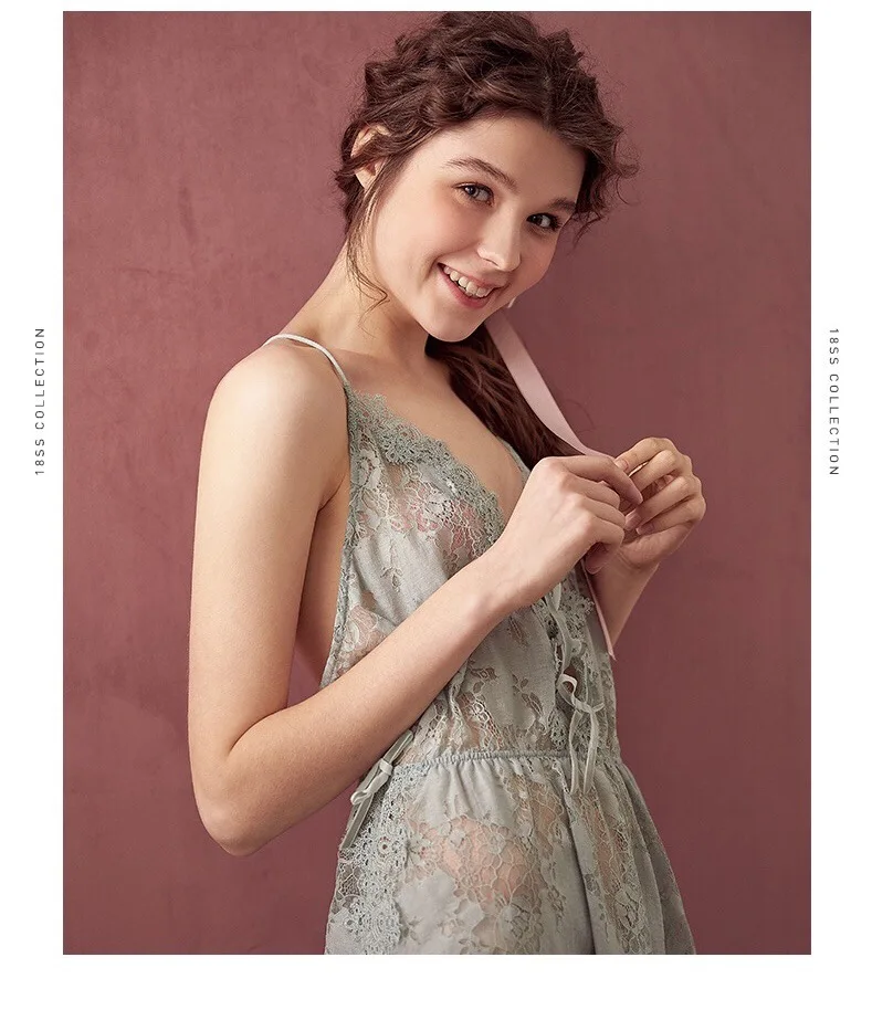 Erotic Lace Strap Nightdress Sexy Nightdress Thin Section Backless SleepWear Home Service See Through Lingerie Babydoll Dress