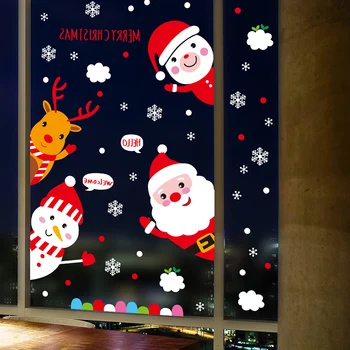 

[shijuekongjian] Father Christmas Snowman Window Stickers DIY New Year Wall Decals for Living Room Bedroom Shop Glass Decoration