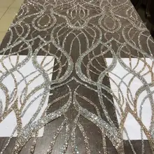 D542 бежевое золото микс серебро 5 ярдов печать склеенная блестящая пудра Тюлевая сетчатая кружевная ткань для распиловки свадебного платья/случаев