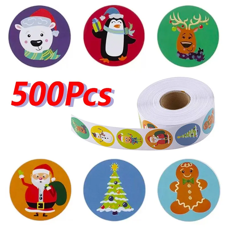 500 шт Тег Рождественские наклейки для детей печать этикетки стикер милый узор