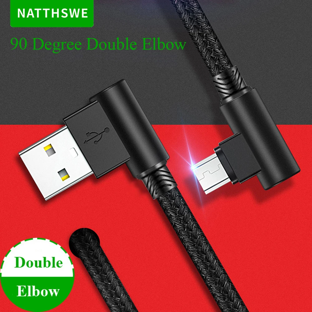 NATTHSWE 90 Degree Double Elbow Micro USB Data Cable Nylon Braided Fast Charging Line for Android Phone Short Paragraph