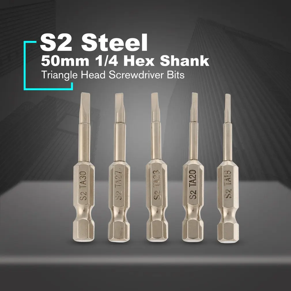 

5 PCS S2 Steel Magnetic Triangle Head Screwdriver Bits 50mm 1/4 Hex Shank Nozzle Pneumatic Screwdriver Electric Head