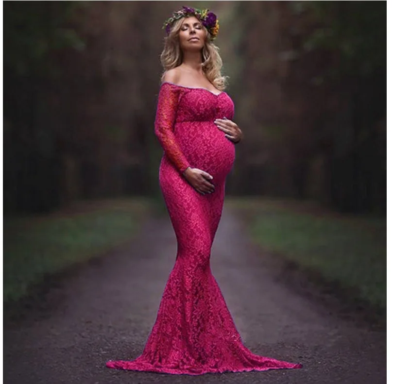 Shoulderless Lace Maternity Dress For Photo Shoot Maternity Photography Props Pregnancy Dress Photography Pregnant Maxi dresses