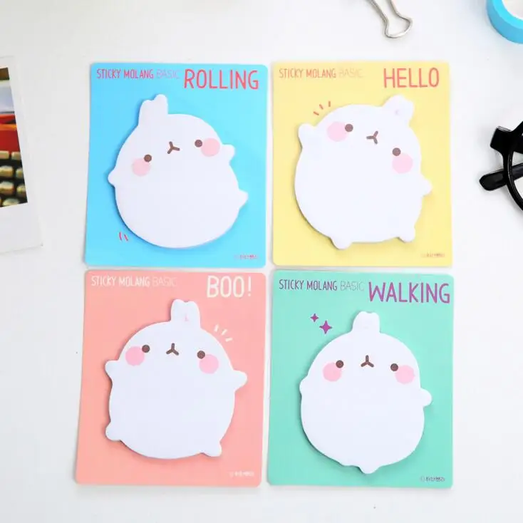 

WaitHope 4pcs/lot Cute Molang Rabbit Self-Adhesive Memo Pad Sticky Notes Sticker Label Escolar Papelaria School Office Supplier