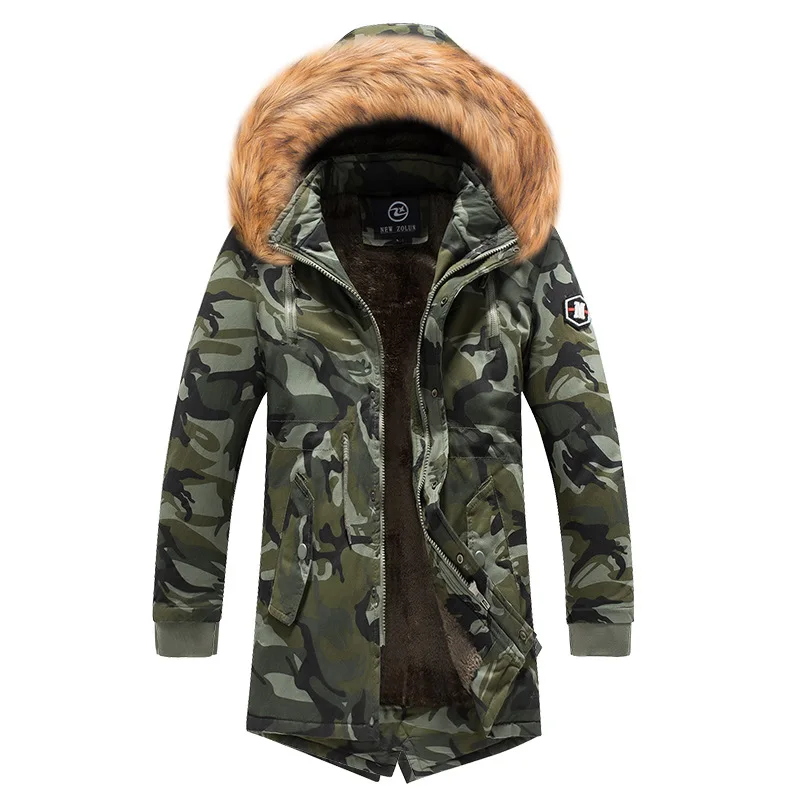 Cena 2019 nowych mężczyzna Camo Parka kurtka do kamuflażu zima z kapturem aksamitna gruby płaszcz wiatroszczelny mężczyźni ciepłe męskie średniej długości wojskowe parki