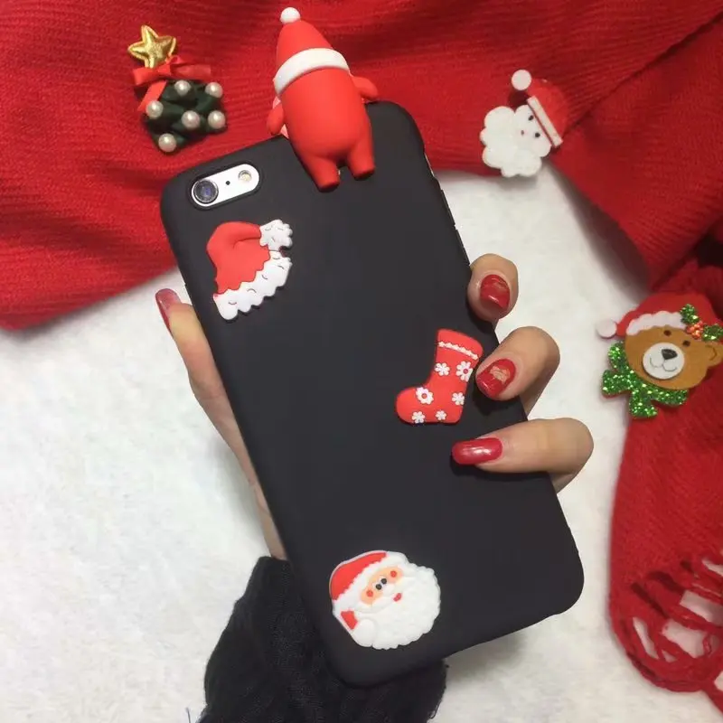 Черный Мягкий мультфильм 3D Elk Кукла рождественские чехол телефона для samsung Galaxy A9 Pro A5 S10E S10 S8 S9 плюс S7 S6 EDGE чехол Крышка - Цвет: Черный