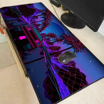 

Car Night Scenery Palm Trees Large Mouse Pad Big Computer Gaming Mousepad Anti-slip Natural Rubber with Locking Edge Mouse Mat