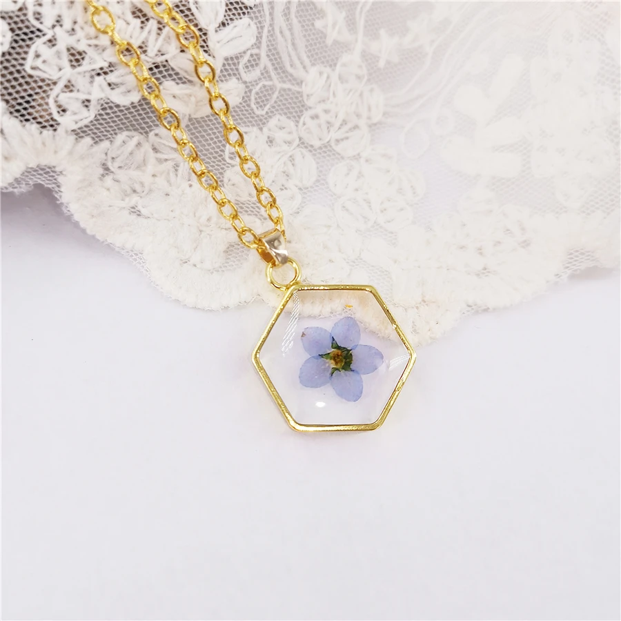 Natural Real Dried Flower Oval Charms Pendant Necklace Four Leaf Clover Boho Gold Chain for Women Gift Vintage Jewelry | Украшения и
