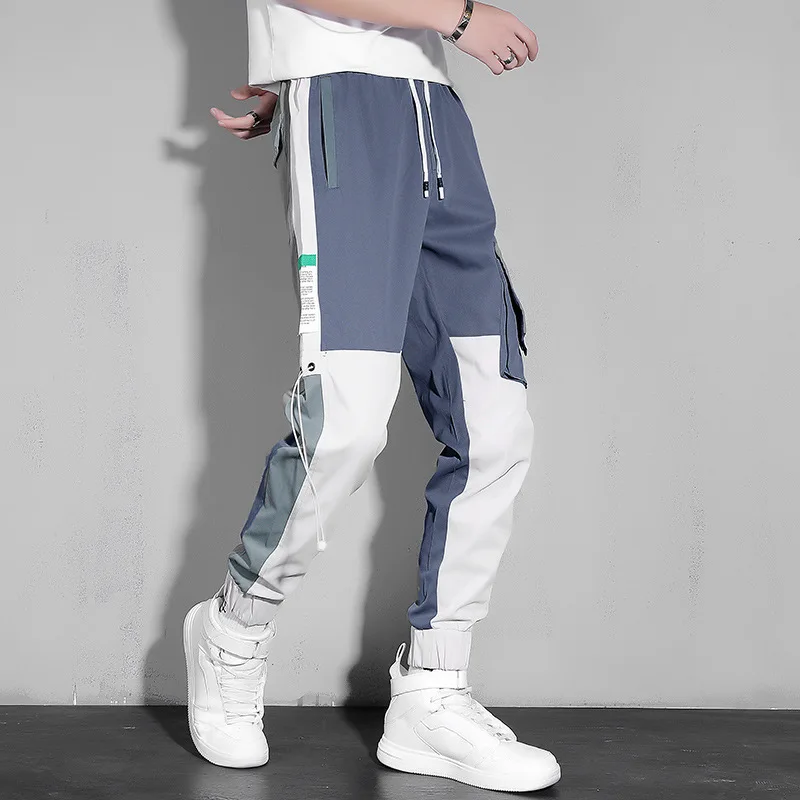 

2020 ANKLE-LENGTH Streetwear Spring Autumn Hip Hop Black Blue Patchwork Harem Pants Men's Casual Oversize Joggers Trouers