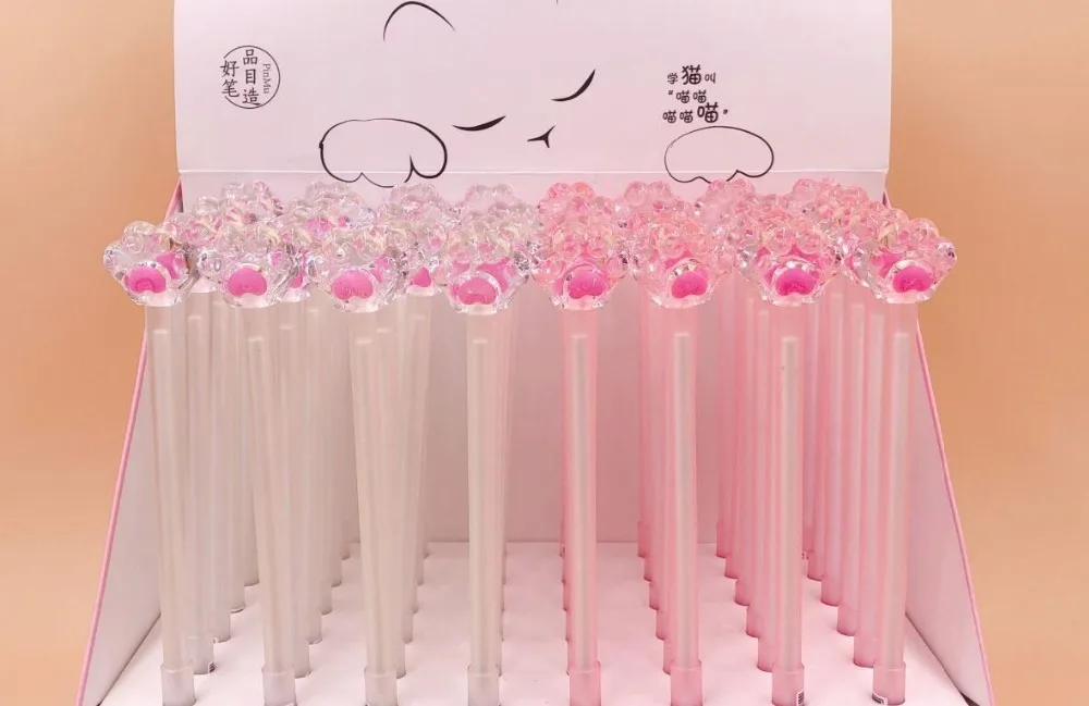 creative crystal cat paw gel ink pen cute cartoon school gift student prize pen office black writing pen promotion pen 48pc/lot