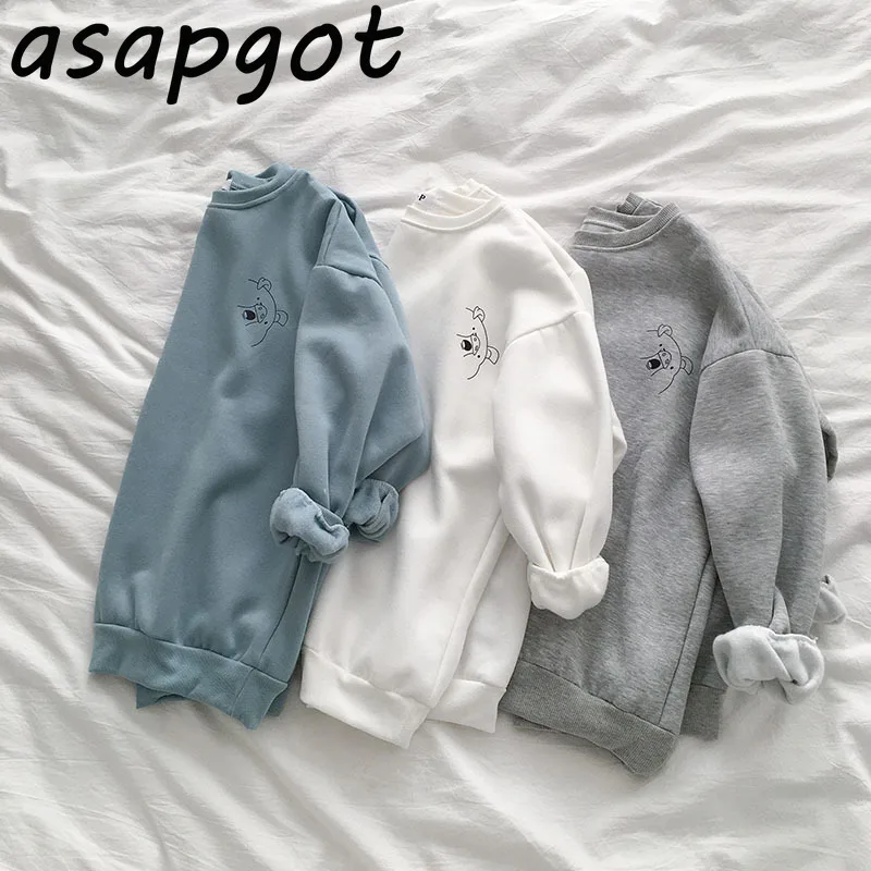 Asapgot Harajuku утолщенная толстовка женская Повседневная оверсайз BF серый синий