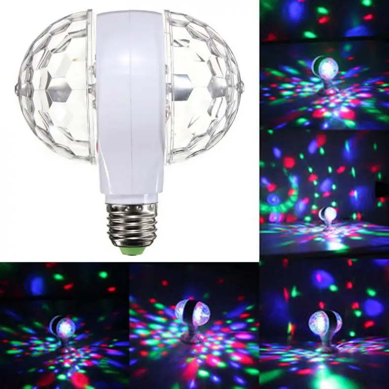 

6W E27 110v 220v Colorful Auto Rotating RGB Crystal Stage Light Magic Double Balls DJ Party Sisco Effect Bulb Lamp Magic Ball