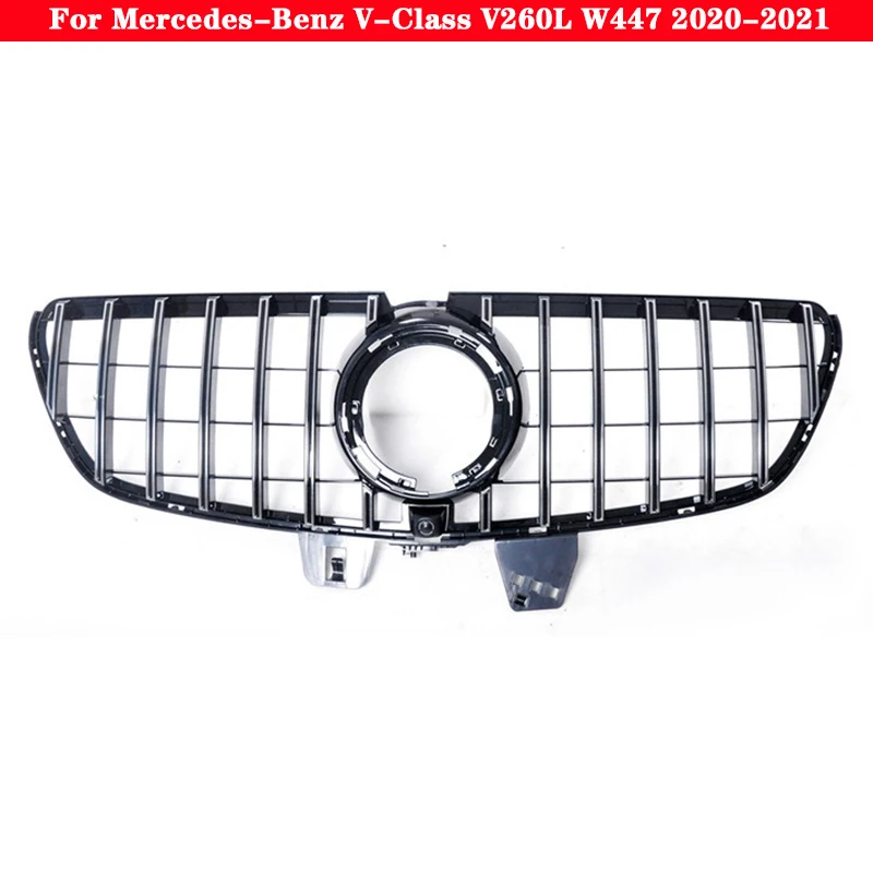 

GT AMG Car front Middle grille for Mercedes-Benz V-Class V260L W447 2020-2021 Silver Black vertical bar ABS Center bumper Grill