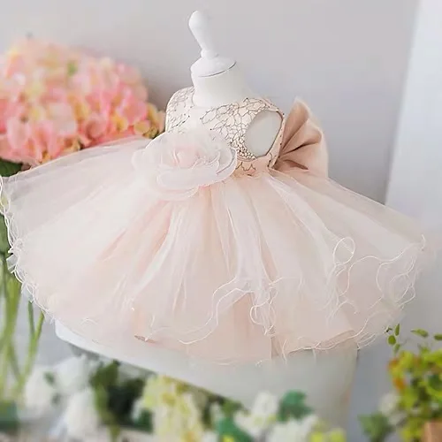 Pink Tulle Flower Baby Girl Dresses 