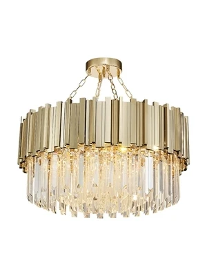 

Modern Crystal Lamp Chandelier For Living Room Luxury Gold Round Stainless Steel Chain Chandeliers Lighting