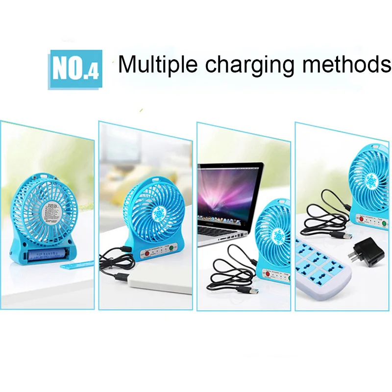 1Pc Adjustable 3 Speed USB Rechargeable Fans Summer Air Cooler Portable Personal Mini Fan with Light Office Desk Cooler Fan,Green