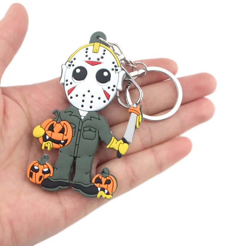 P4068 Dongmanli Halloween Friday the 13th Keychain Figure PVC Silicone Double Side Car Key Rings Key Holder Gifts