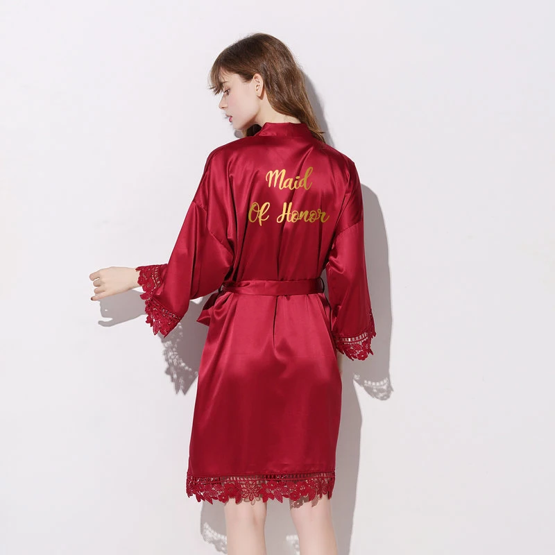 burgundy maid honor YUXINBRIDAL бордовый халат невесты шелковистый матовый сатиновый кружевной свадебный наряд свадебный подарок халат кимоно - Цвет: burgundy maid honor