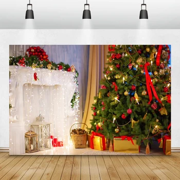 

Laeacco Christmas Photophone Fireplace Gifts Tree Light Photography Backdrops Photographic Backgrounds Home Decor Photozone Prop