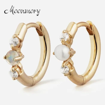

Moonmory 925 Sterling Silver Charming Zircon Pearl Huggies Hoop Earring For Women Single Sale 18K Gold Circle Earrings Jewelry