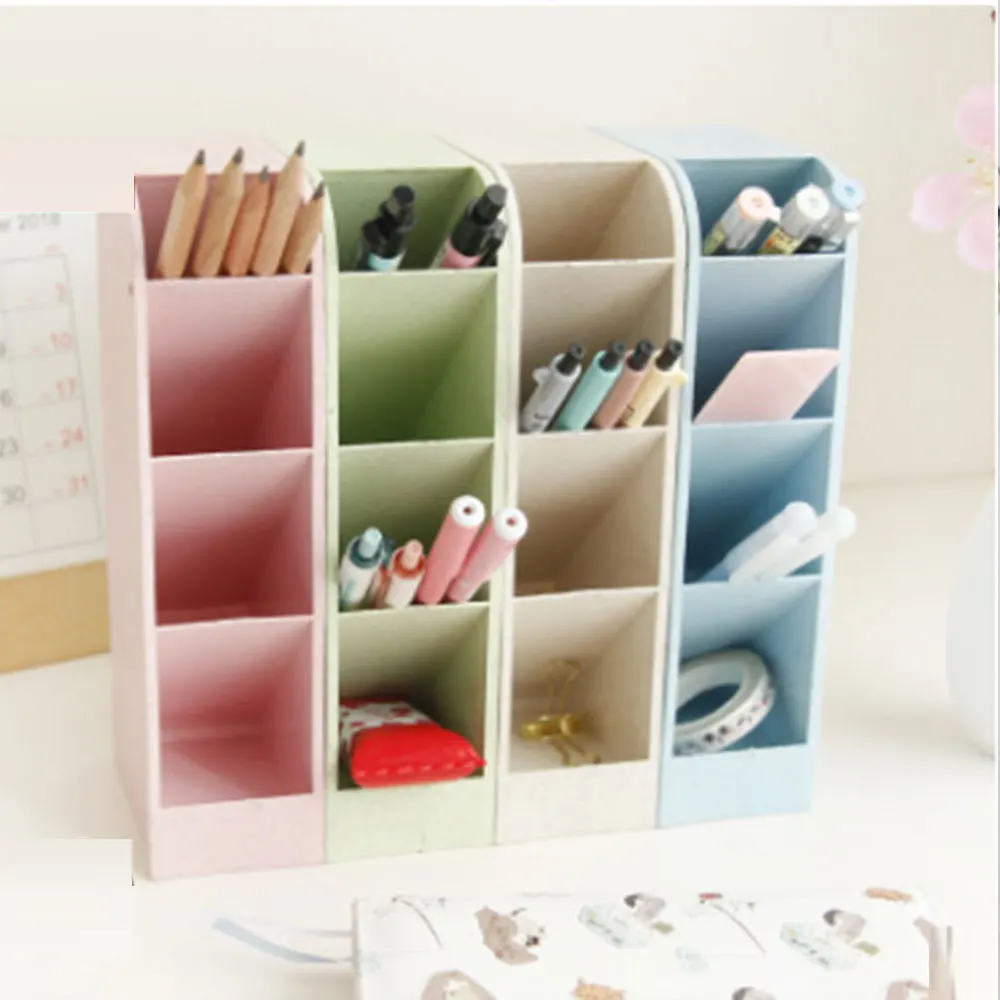 

Multi-functional desktop four boxes of fresh office pen container can stand rectangular creative sorting box