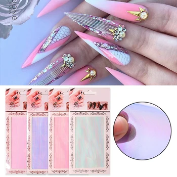

Fluorescent Nail Stickers Aurora Stripe Line Design Gold Silver Net Line Tape 3D Nail Art Transfer Sticker Decoration Tips Decal