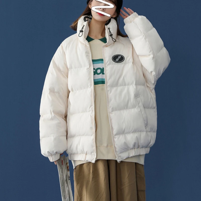 

Women Solid Beige Oversize Parkas Thick 2020 Winter Zipper Pockets Female Warm Elegant Coat Loose Down Parka Jacket