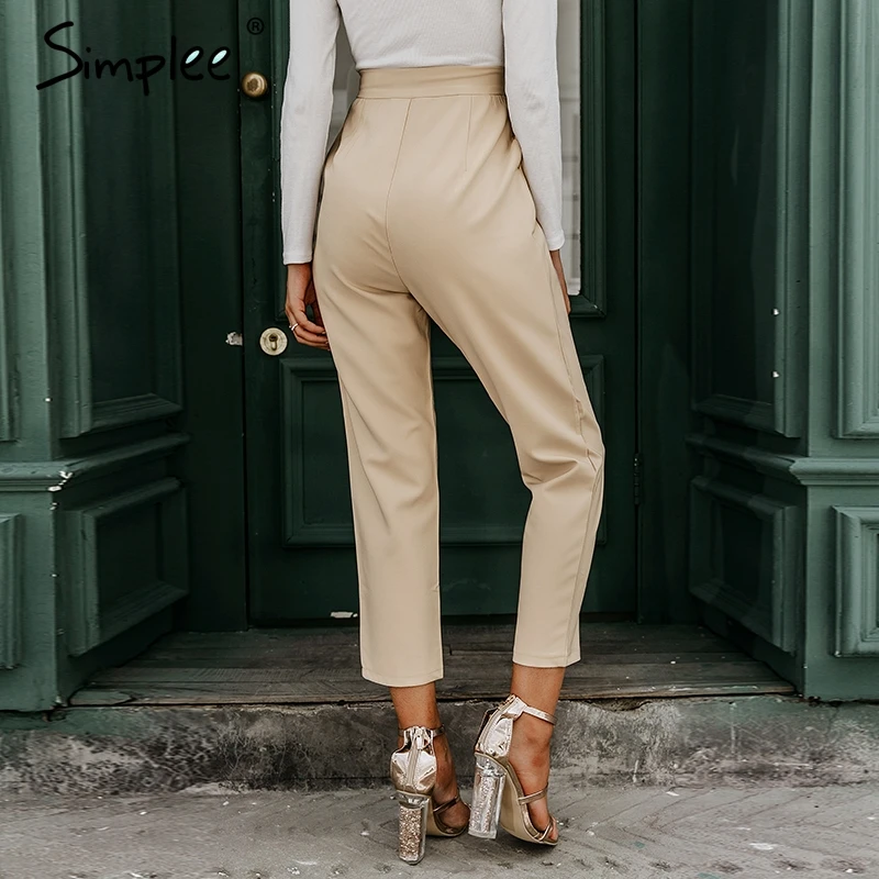 Simplee Solid повседневные женские брюки высокая талия офисные женские пиджак костюм брюки Свободные женские брюки