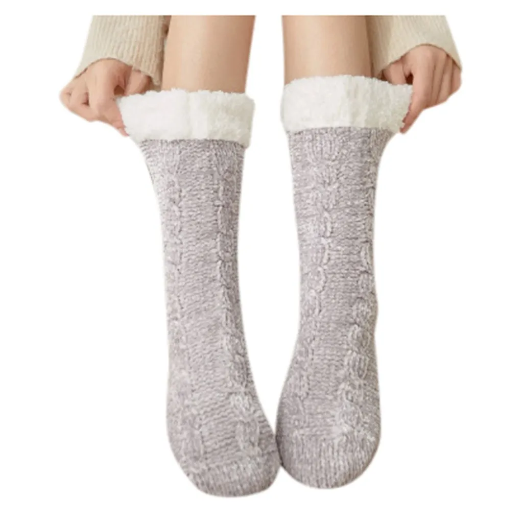 Light Gray Зимние модные чулки для женщин, зимние теплые хлопковые чулки, плотные, толстые, противоскользящие чулки-тапочки, calcetines mujer - Цвет: Light Gray