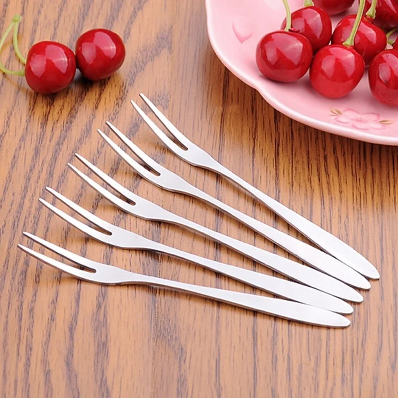 1pcs Reusable Stainless Steel Twotine Fork Set Fruit Fork Multipleuse