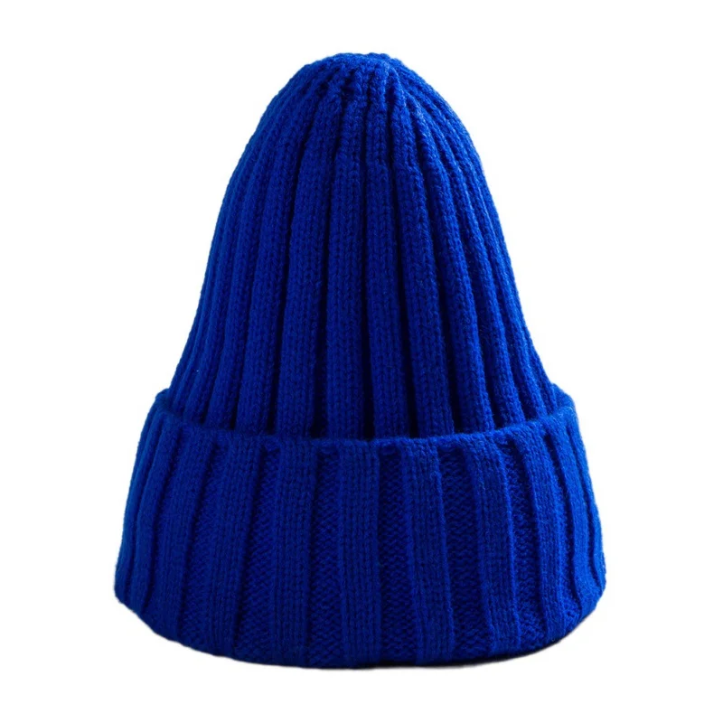 Hat Female Unisex Cotton Blends Solid Warm Soft HIP HOP Knitted Hats Men Winter Caps Women's Skullies Beanies For Girl Wholesale - Цвет: Blue