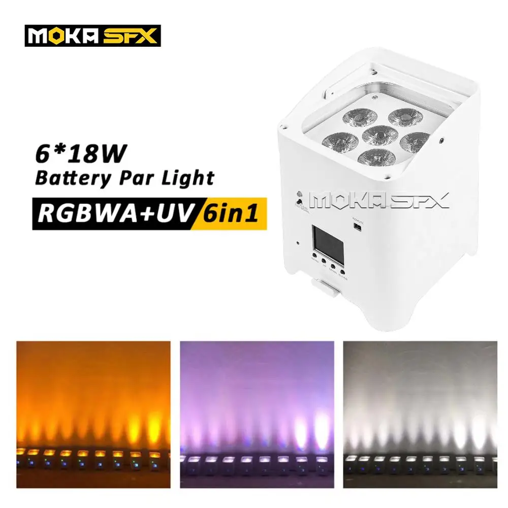 Spain Stock 6*18w RGBWAUV 6IN1 LED Battery Par Light WIFI DMX Remote Control Long Work Par Light in Stage Decoration Battery Par