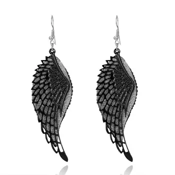 

Fashion Big Gray Brand Bohemia Metal Scrub Round Wings Drop Earrings For Women Jewelry Silver Color Feather Dangle Drop Earring