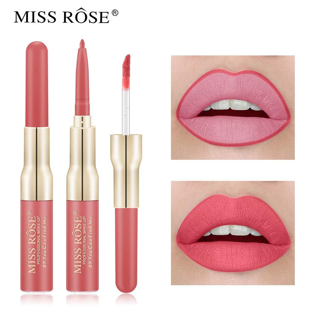 

MISS ROSE 2 In 1 Double Head Lip Gloss with Liner Maquiagem Makeup Lipstick Matte Moisturizer Waterproof Lip Glaze