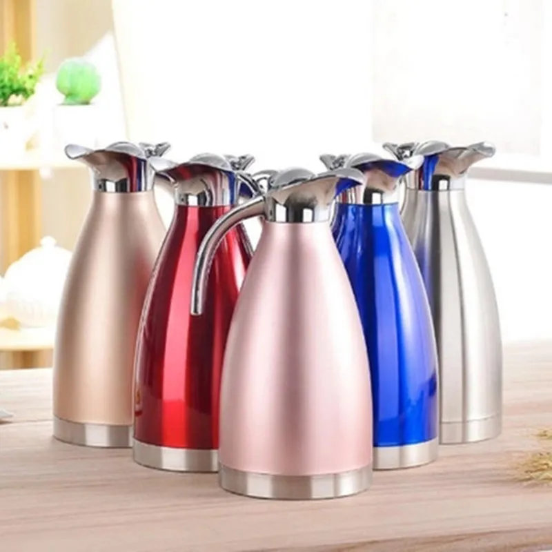 

New European 2L Vacuum Insulation Double Wall Stainless Steel Coffee Pot Milk Tea Jug Water Carafe Flask Thermal Thermos Bottles