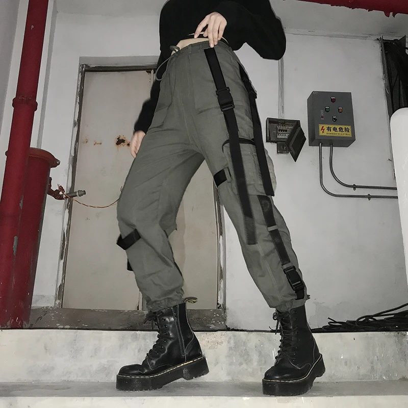 TCJULY Autumn New Arrival Streetwear Cotton Army Green Cargo Pants Women High Waist Drawstring Trousers Casual Jogger Pants