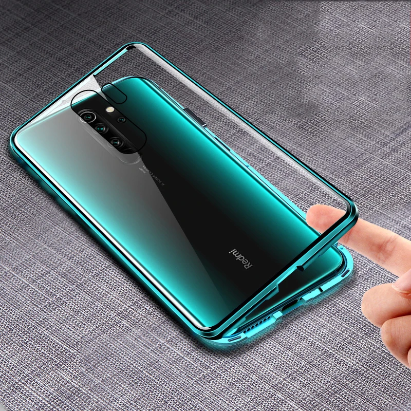 Стеклянный чехол Hacrin для Xiaomi Redmi Note 8 Pro, чехол на магните, металл, 360, двойное закаленное стекло, задняя крышка, Жесткий Чехол для Redmi Note 8, чехол