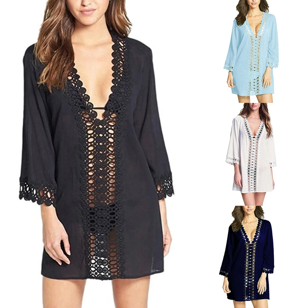 

HEFLASHOR Women Cover Up 2020 Summer Beachwear Holiday Solid Swimwear Fashion Cover Ups Soft Loose Short Bohemian Sexy Casual