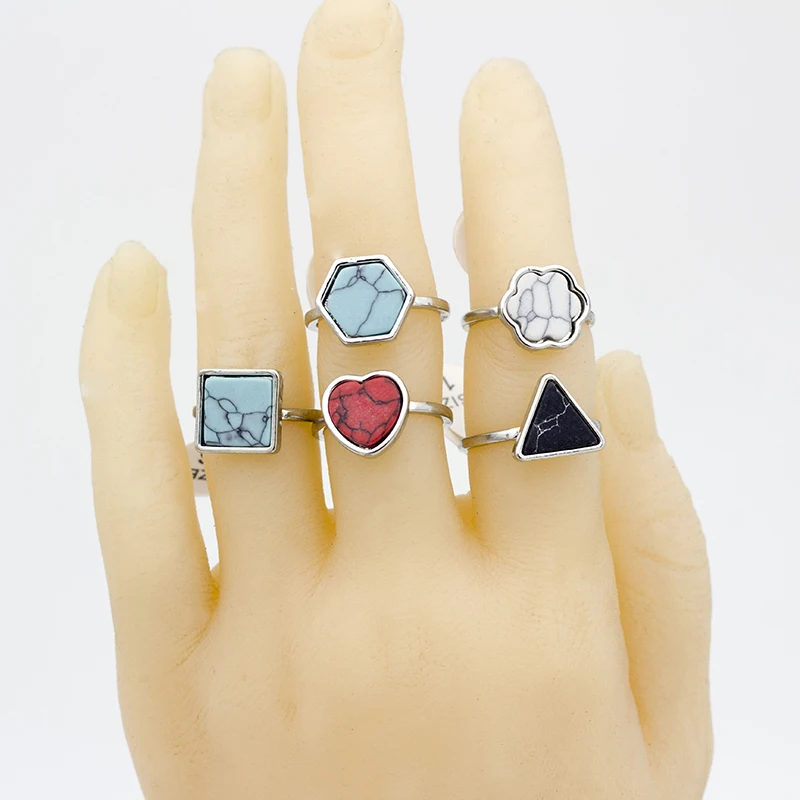 20 Pcs/Lot New Geometric Shape Mix Natural Stone Rings Women's Ring Fashion Jewelry Bague