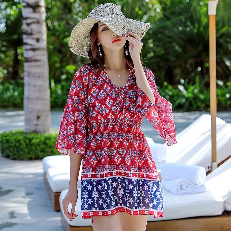 

2019 New Style Holiday Two-piece Swimsuits Women's Slimming Bikini Three-piece Set Belly Covering Hot Springs Bathing Suit