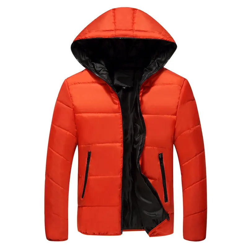 Зимняя мужская куртка s Parkas мужские куртки повседневное Мужское пальто с капюшоном Толстая хлопковая куртка мужская брендовая одежда с капюшоном M-4XL - Цвет: Orange-black