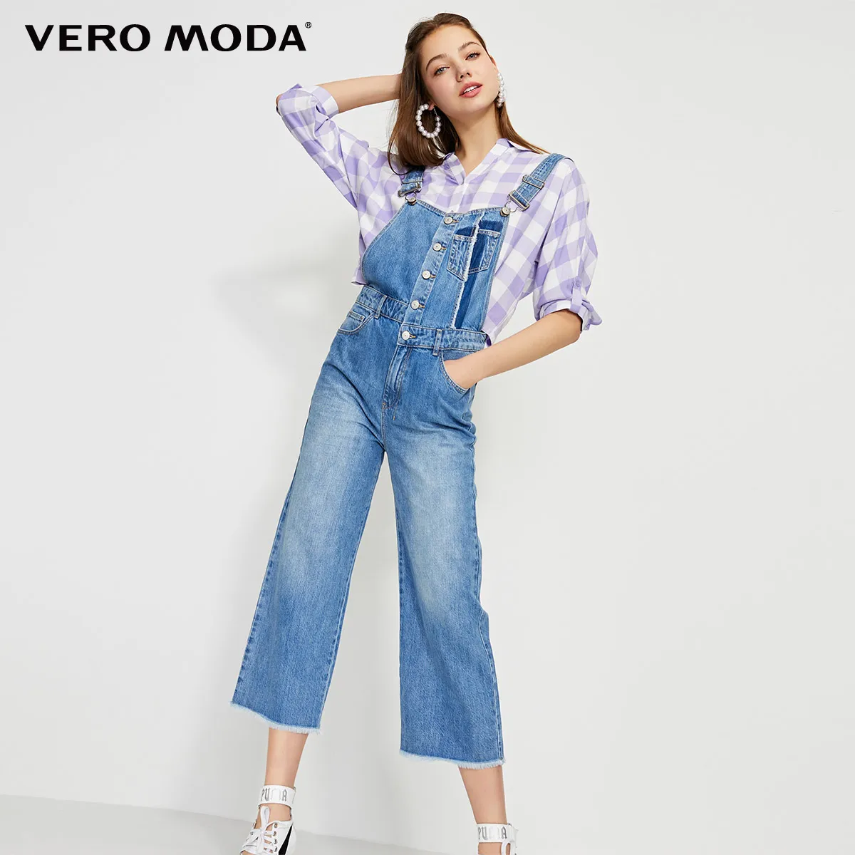 Vero Moda женский прямой джинсовый комбинезон | 3192D4507 - Цвет: J3B Mid blue denim