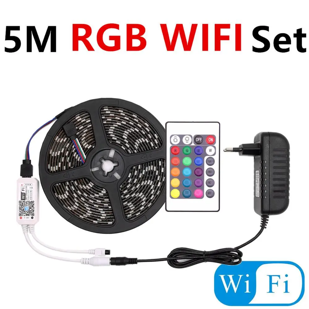 RGB Светодиодная лента Водонепроницаемая RGBW DC12V 5050 белый, черный, pcb wifi RGBWW гибкий светодиодный светильник неоновая лента дистанционный Рождественский - Испускаемый цвет: 5M RGB WIFI Set