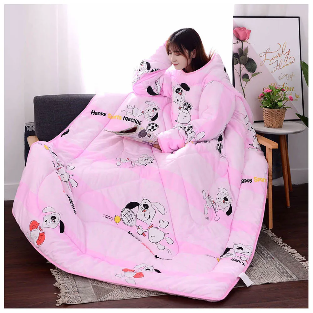 Многофункциональное «ленивое» одеяло с рукавами зимнее теплое утолщенное стираное одеяло UYT Shop - Цвет: 150x200cm Pink dog