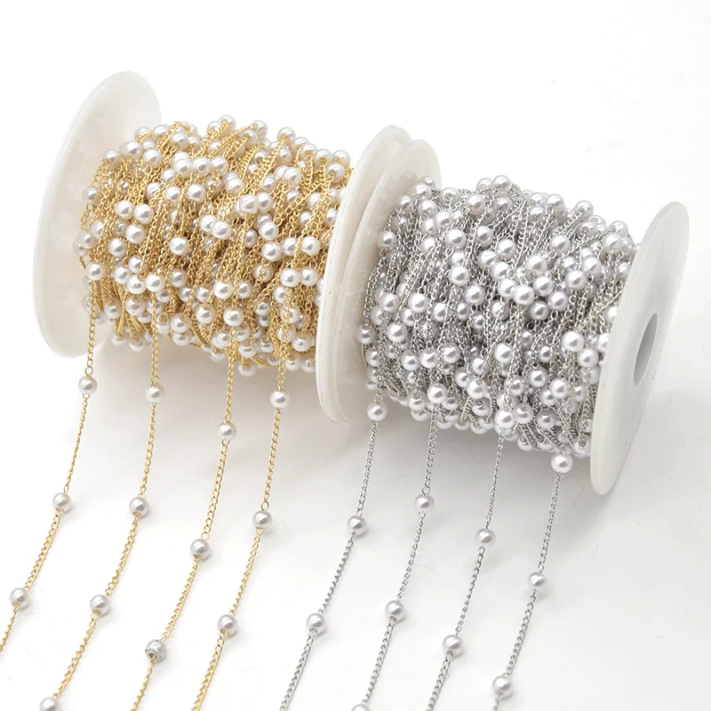 

1 Meter Beaded Chain Imitation Pearl Chain Copper Necklace Chain Components Crafts For DIY Handmade Accessories Jewelry Making