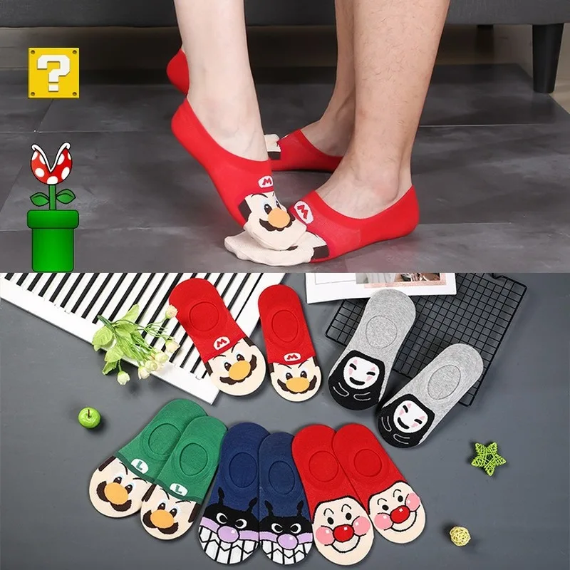 Розовые носки для мужчин и женщин с мультипликационным принтом «без лица», «Марио Луиджи анпанман байкинман», милые забавные удобные носки для влюбленных